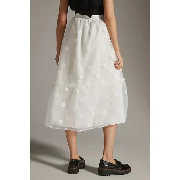 17. Anthropologie Eva Franco Tulle Midi Skirt White Organza - Picture 5 of 6